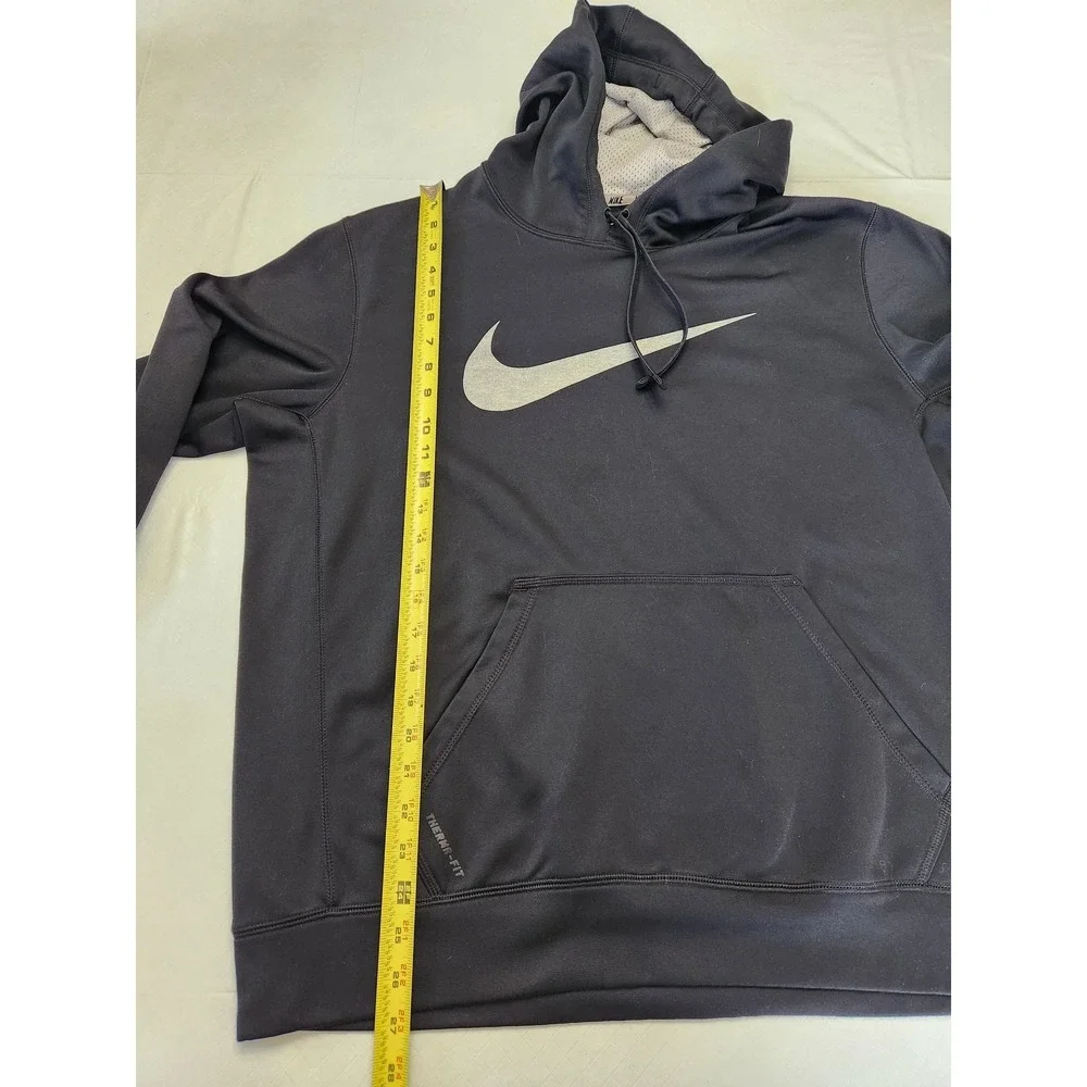 Nike Therma-Fit Hoodie Mens Large Black Pullover Fleece Swoosh‎ Logo Athletic